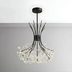 Lustre moderne en métal noir avec bouquet de cristaux et LED