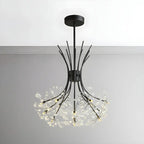 Lustre moderne en métal noir avec bouquet de cristaux et LED