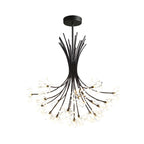 Lustre moderne en métal noir avec bouquet de cristaux et LED