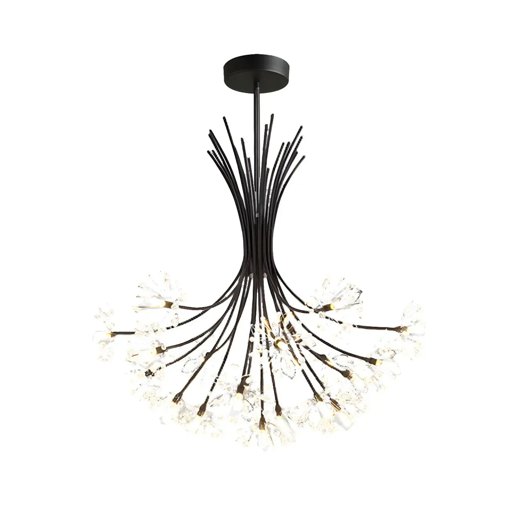 Lustre moderne en métal noir avec bouquet de cristaux et LED