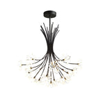 Lustre moderne en métal noir avec bouquet de cristaux et LED