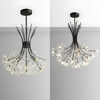 Lustre moderne en métal noir avec bouquet de cristaux et LED