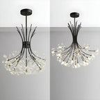 Lustre moderne en métal noir avec bouquet de cristaux et LED