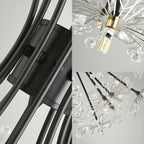 Lustre moderne en métal noir avec bouquet de cristaux et LED