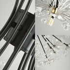 Lustre moderne en métal noir avec bouquet de cristaux et LED