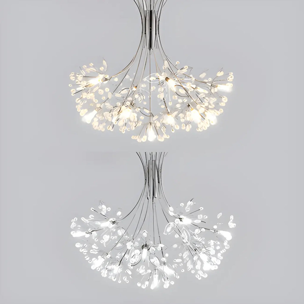 Lustre moderne en métal noir avec bouquet de cristaux et LED