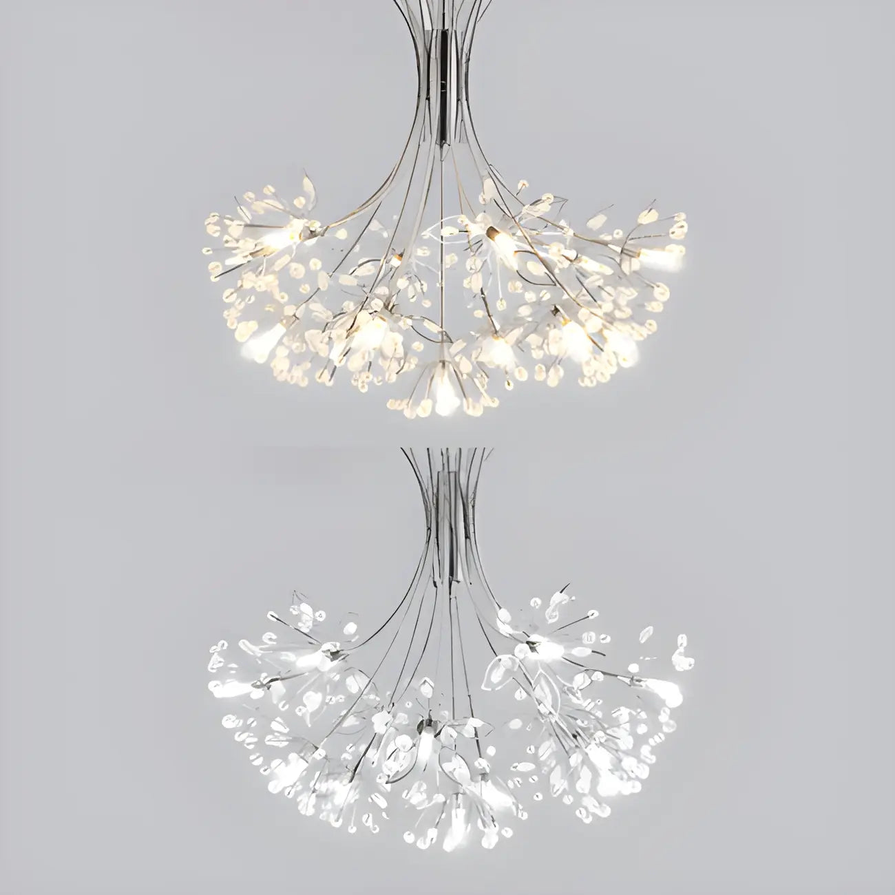 Lustre moderne en métal noir avec bouquet de cristaux et LED