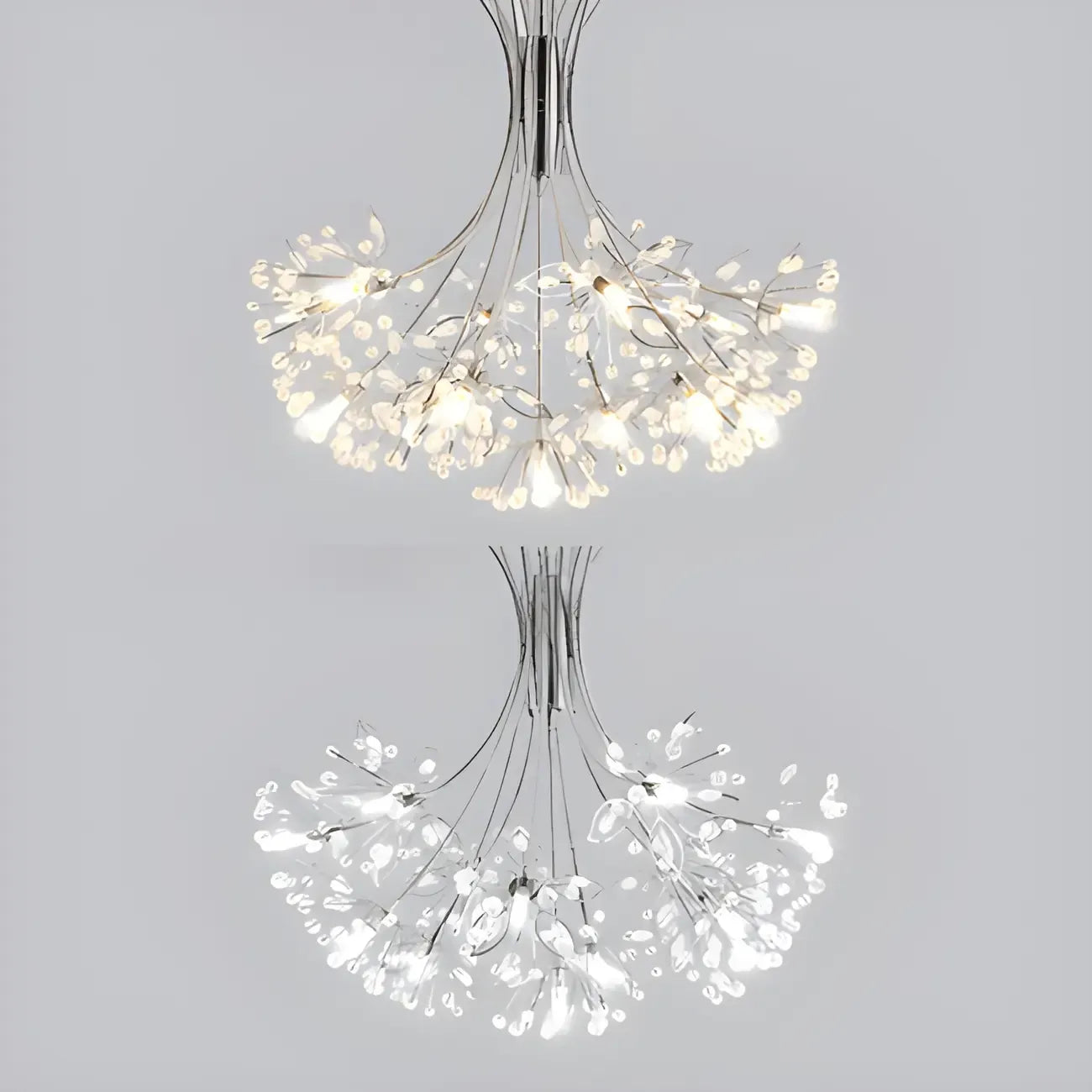 Lustre moderne en métal noir avec bouquet de cristaux et LED
