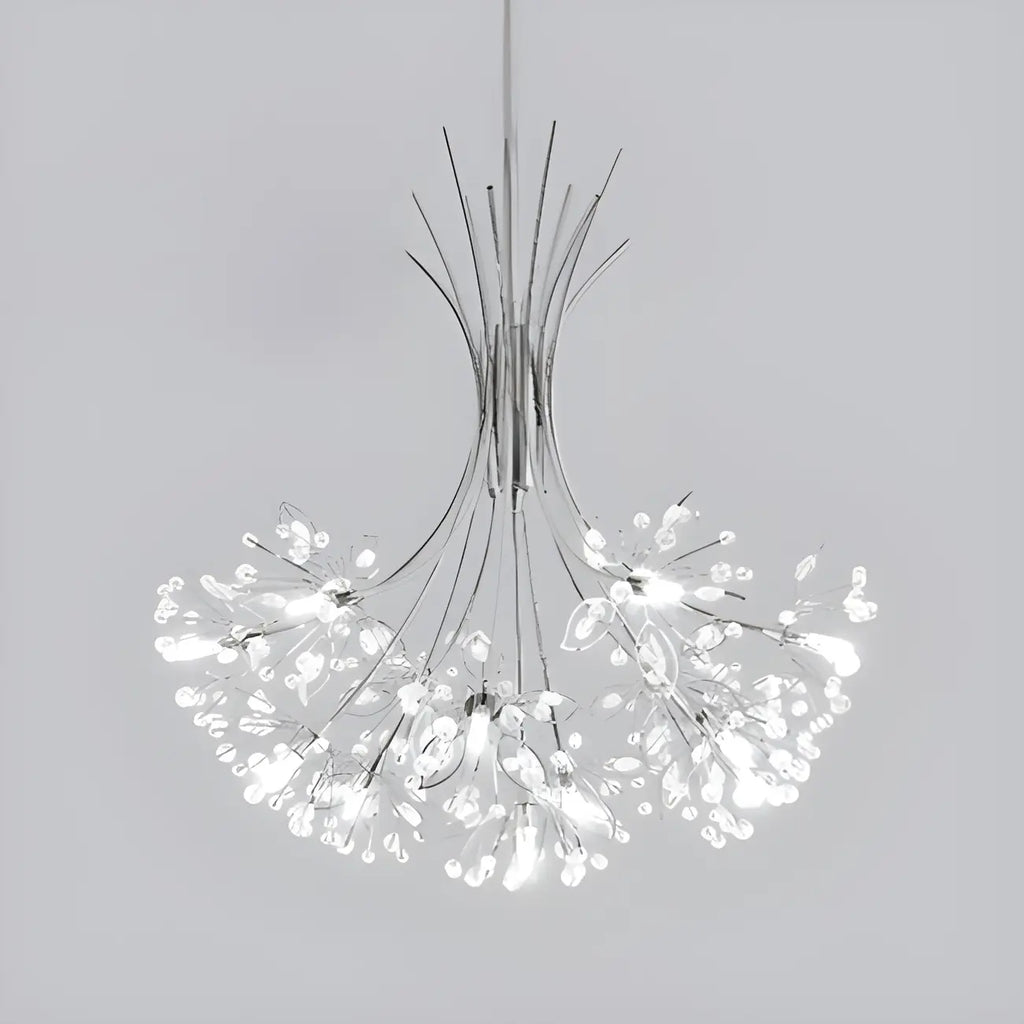 Lustre moderne en métal noir avec bouquet de cristaux et LED