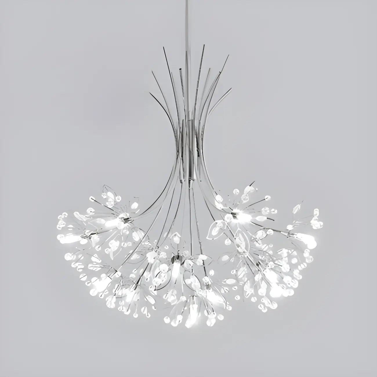 Lustre moderne en métal noir avec bouquet de cristaux et LED