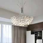 Lustre moderne en métal noir avec bouquet de cristaux et LED