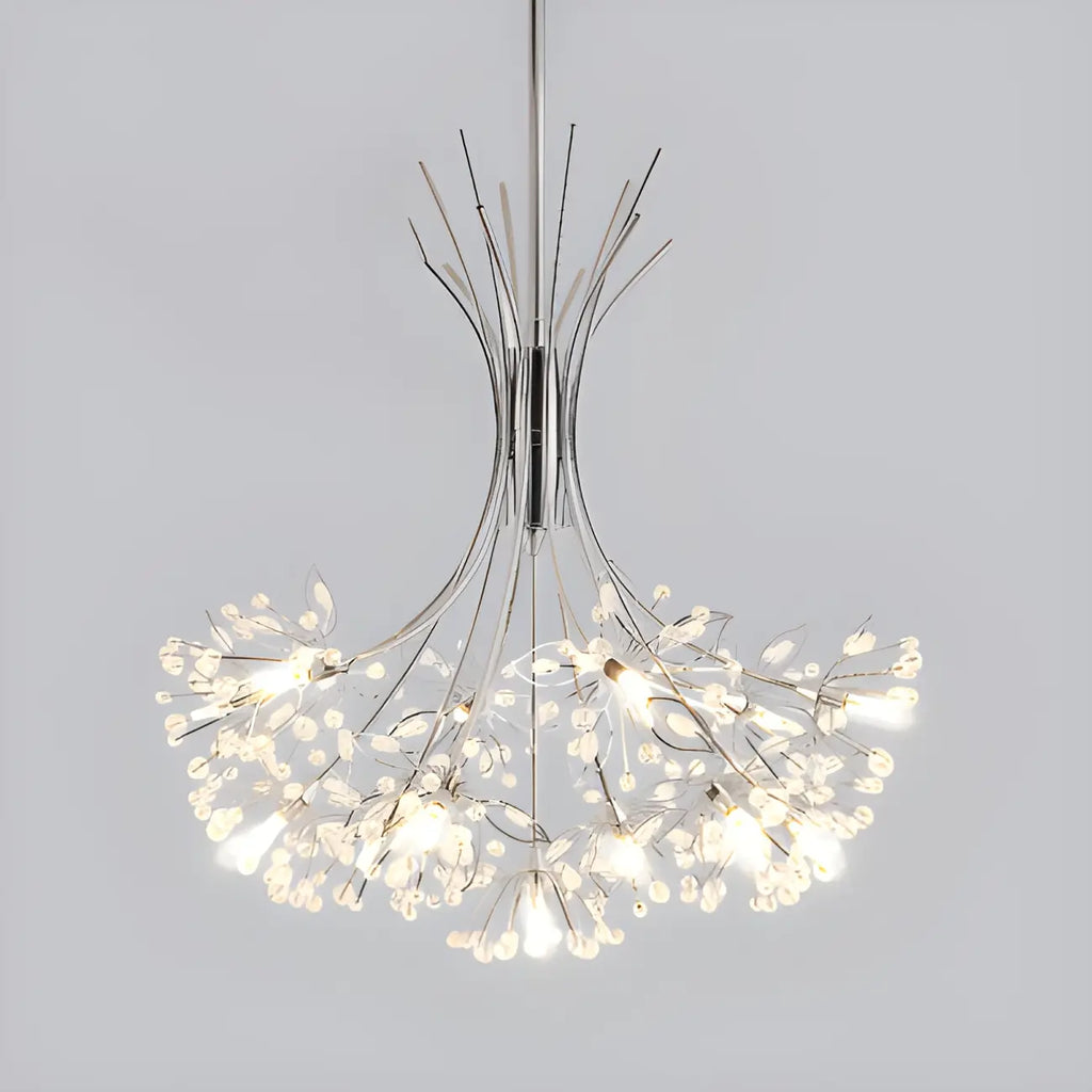 Lustre moderne en métal noir avec bouquet de cristaux et LED