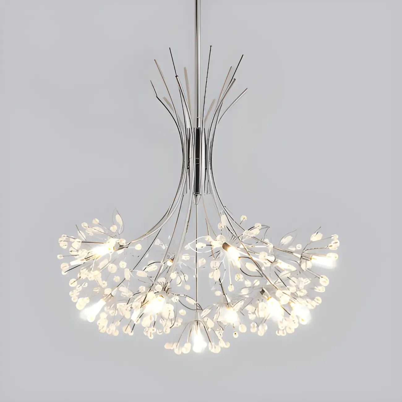 Lustre moderne en métal noir avec bouquet de cristaux et LED