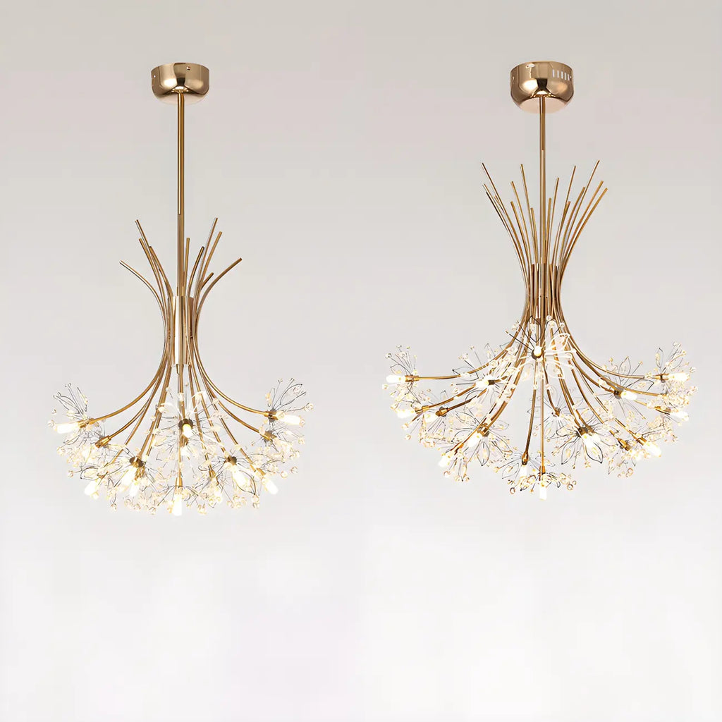 Lustre moderne en métal noir avec bouquet de cristaux et LED