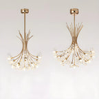 Lustre moderne en métal noir avec bouquet de cristaux et LED