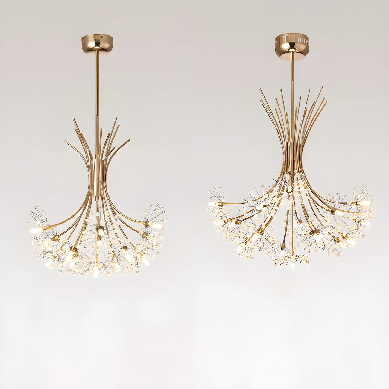 Lustre moderne en métal noir avec bouquet de cristaux et LED