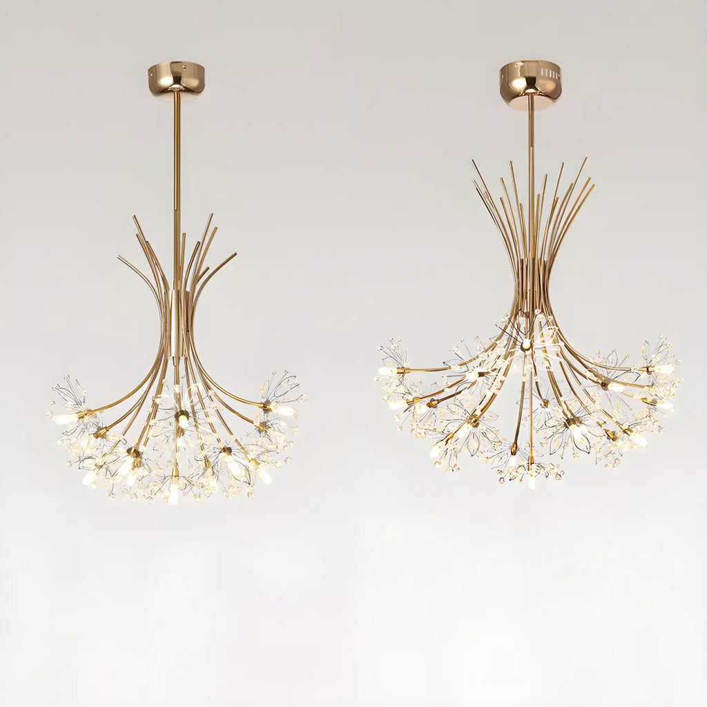 Lustre moderne en métal noir avec bouquet de cristaux et LED