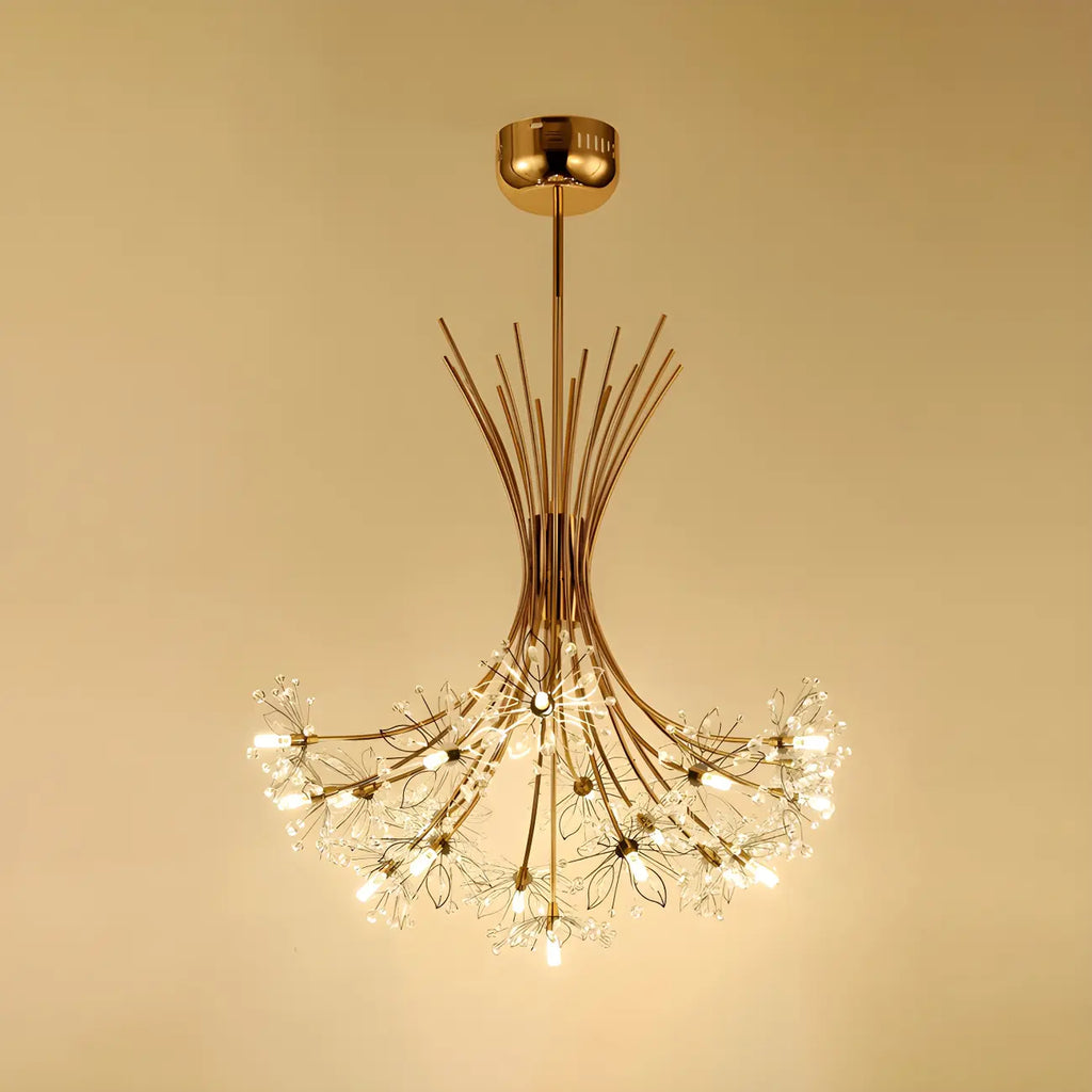 Lustre moderne en métal noir avec bouquet de cristaux et LED