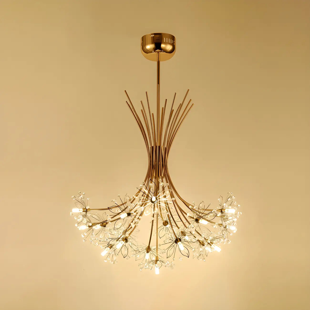 Lustre moderne en métal noir avec bouquet de cristaux et LED