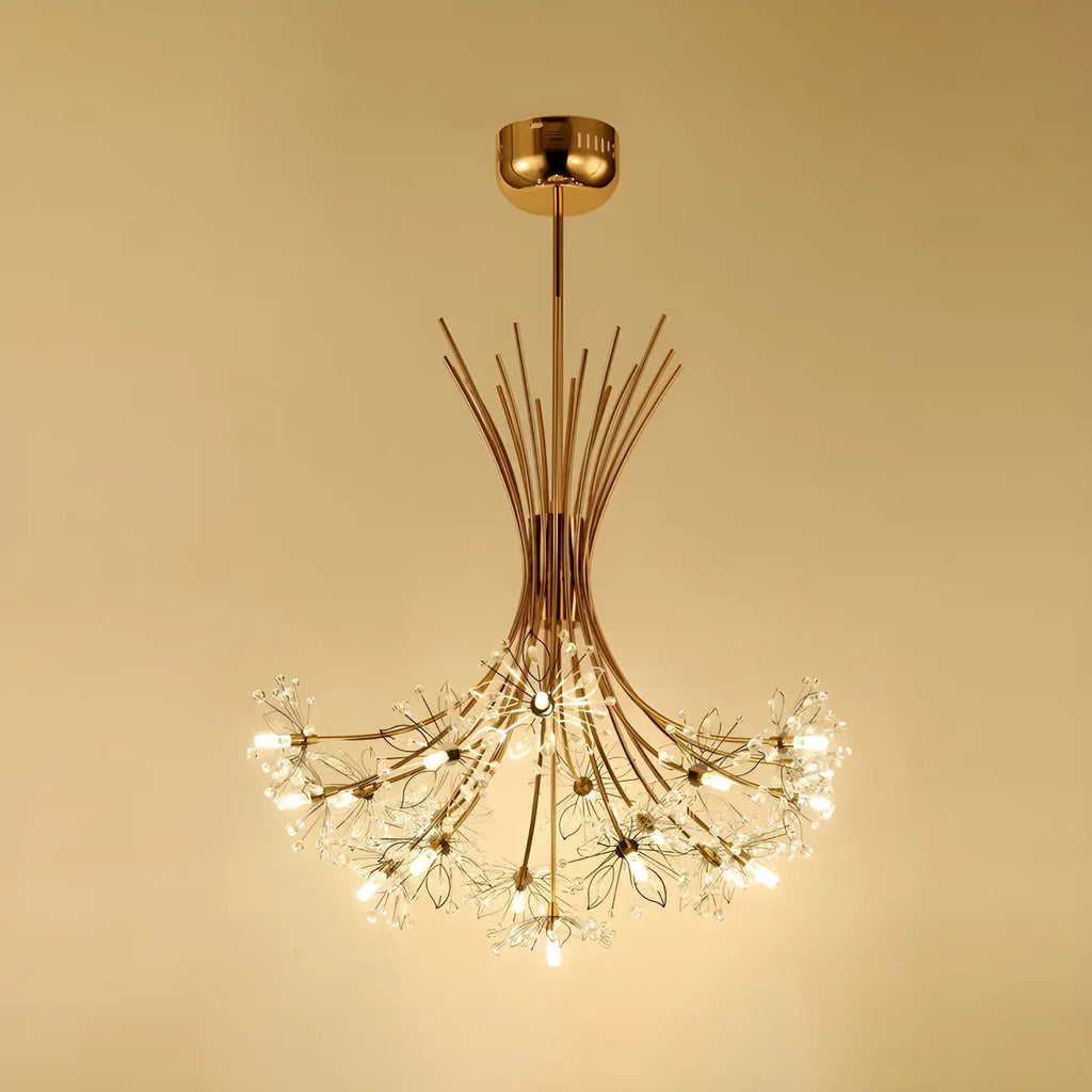 Lustre moderne en métal noir avec bouquet de cristaux et LED