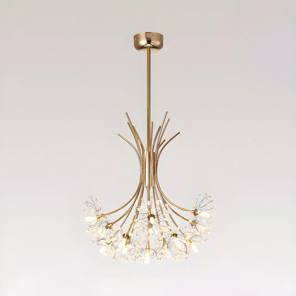 Lustre moderne en métal noir avec bouquet de cristaux et LED