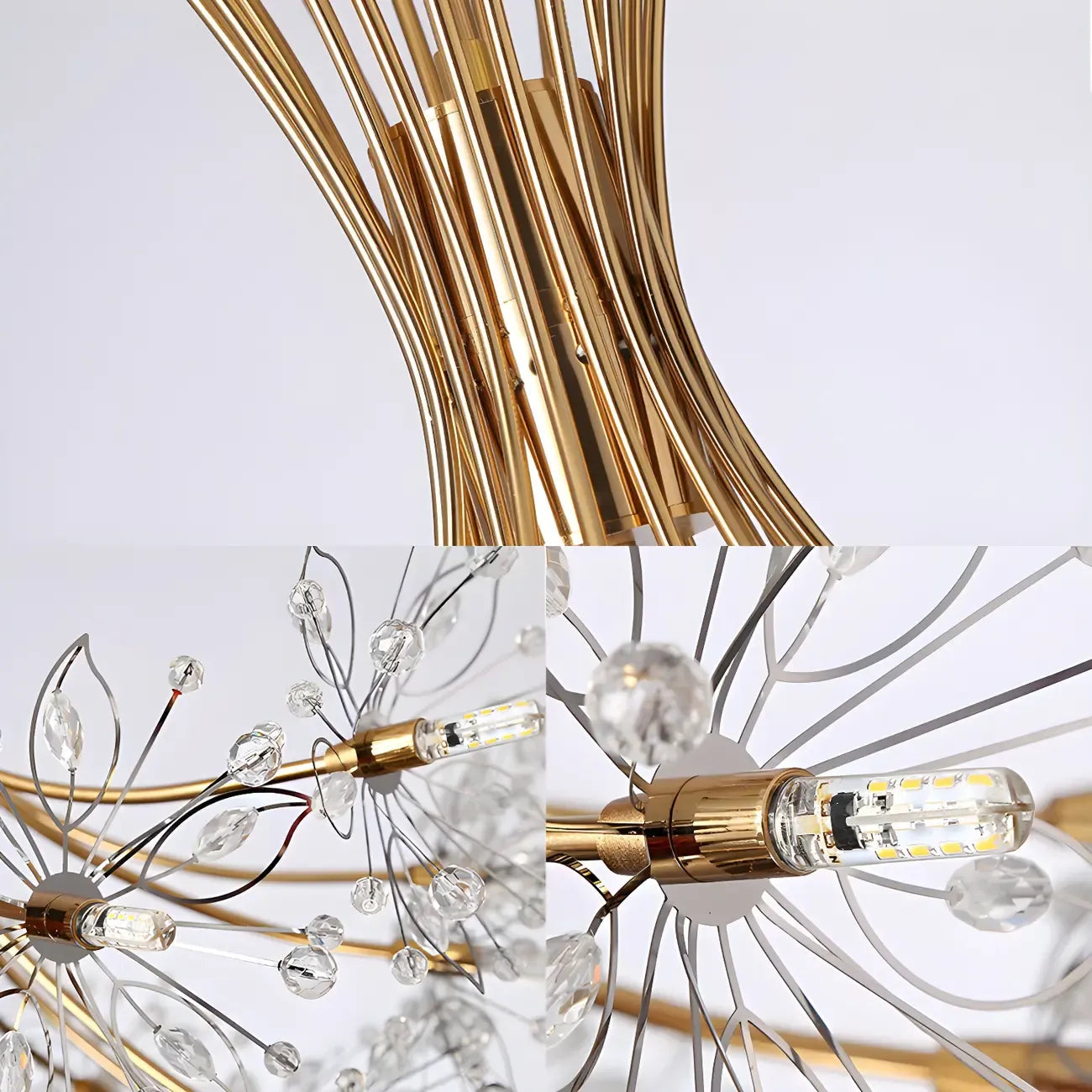 Lustre moderne en métal noir avec bouquet de cristaux et LED