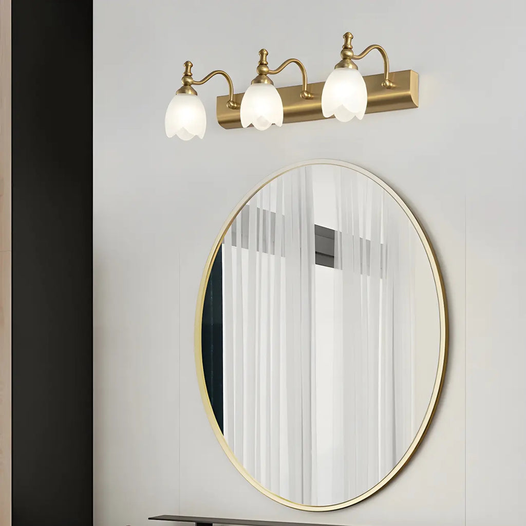 Applique murale élégante blanche à motif floral et dorée pour salle de bain