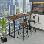 Table de bar moderne en pin brun et fer forgé avec plateau en bois de pin brun
