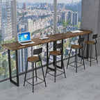 Table de bar moderne en pin brun et fer forgé avec plateau en bois de pin brun