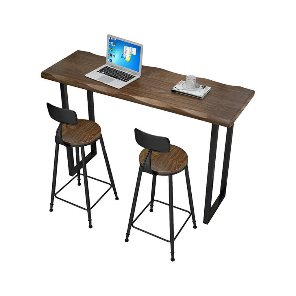 Table de bar moderne en pin brun et fer forgé avec plateau en bois de pin brun