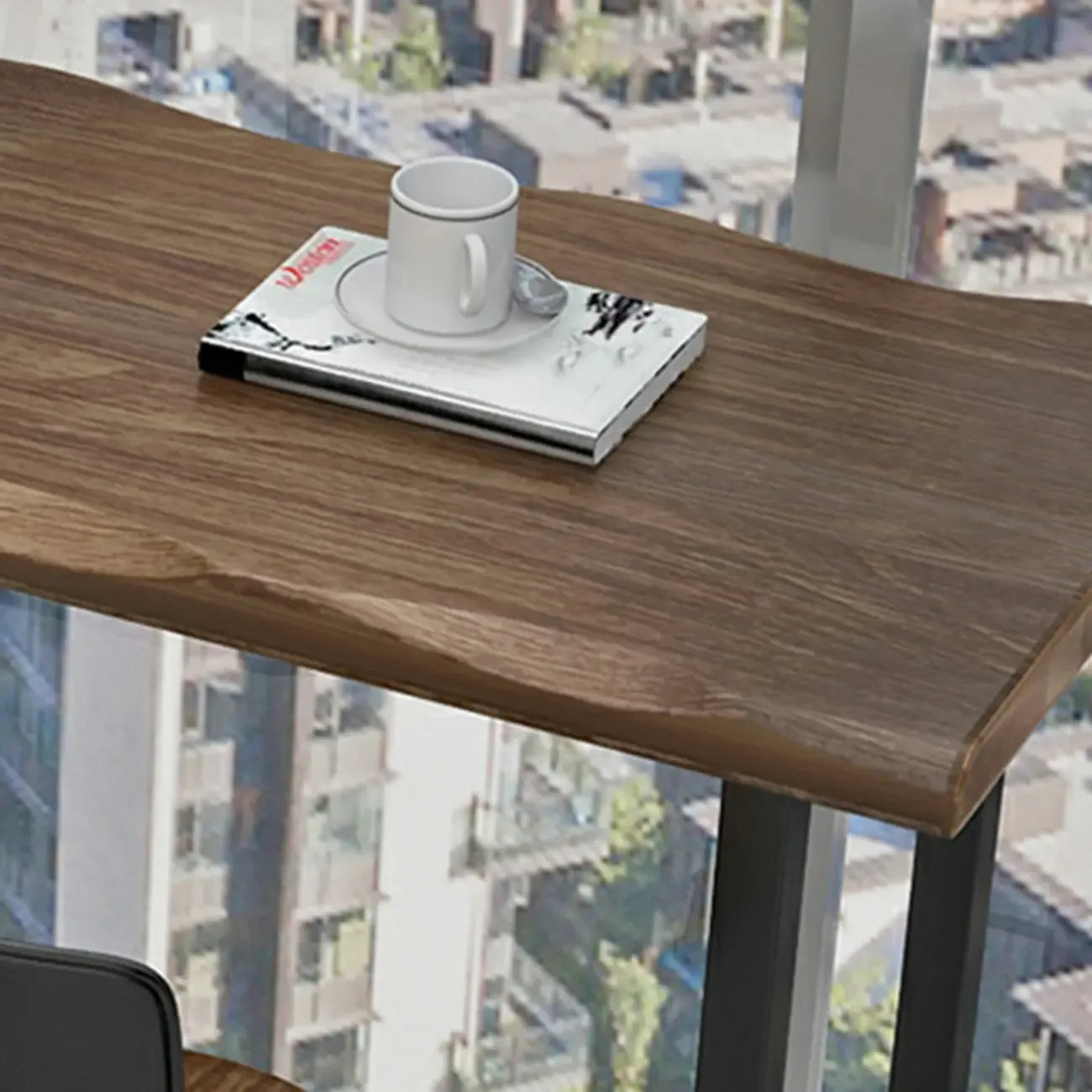 Table de bar moderne en pin brun et fer forgé avec plateau en bois de pin brun