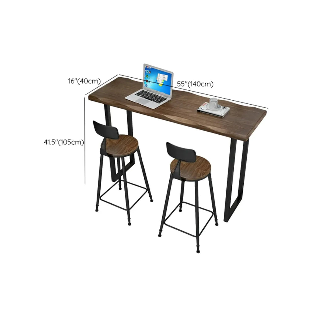 Table de bar moderne en pin brun et fer forgé avec plateau en bois de pin brun
