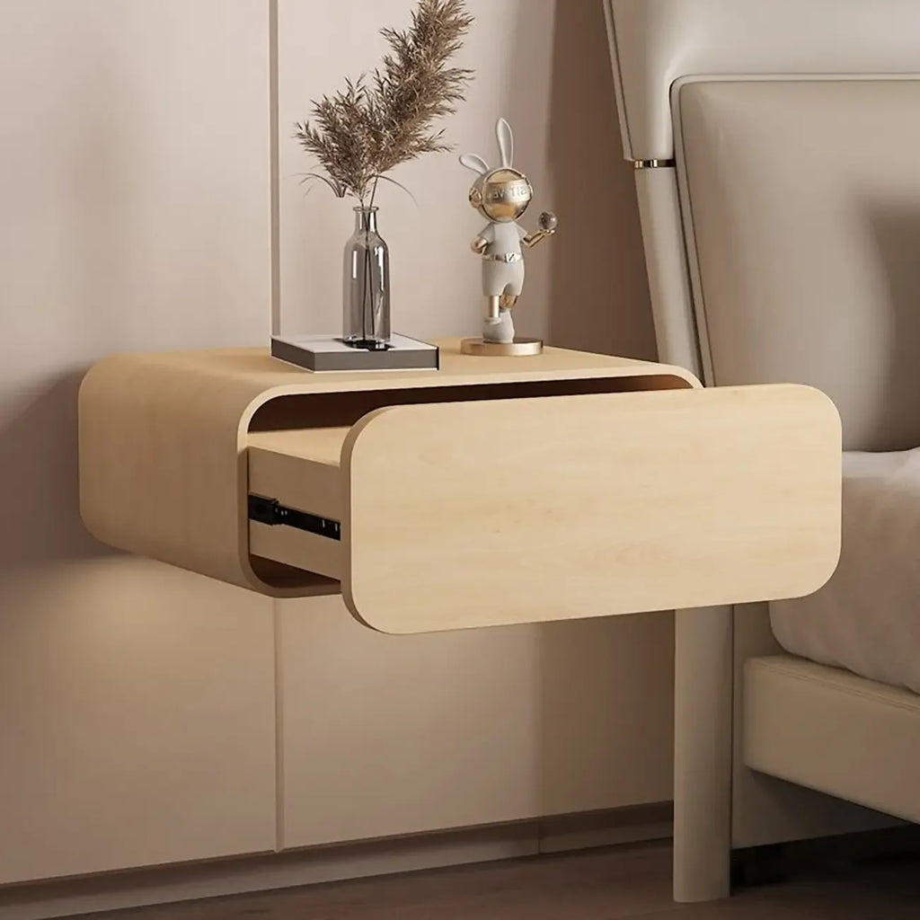Table de chevet murale moderne en bois massif avec plateau en dalle de pierre
