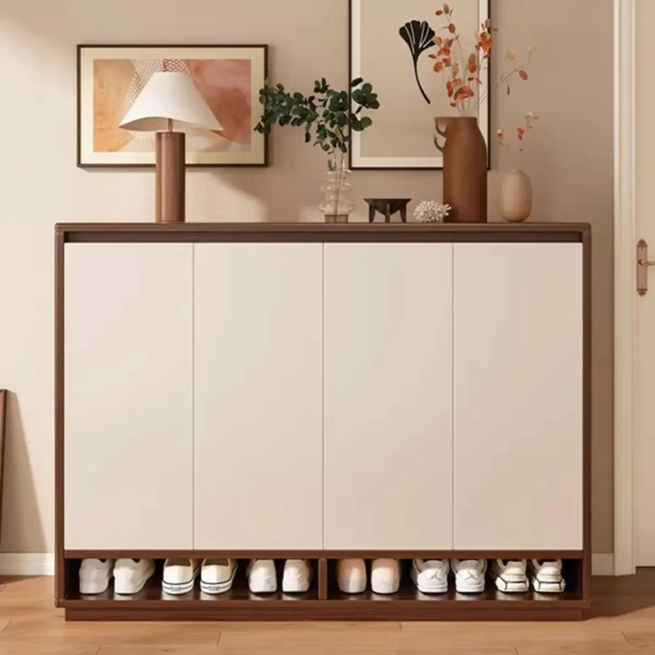 Armoire à chaussures rectangulaire en bois réglable avec porte, pour entrée