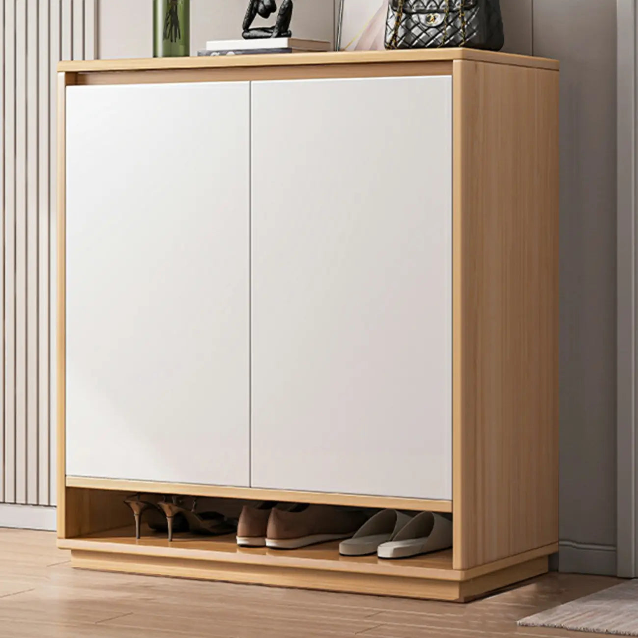 Armoire à chaussures rectangulaire en bois réglable avec porte, pour entrée