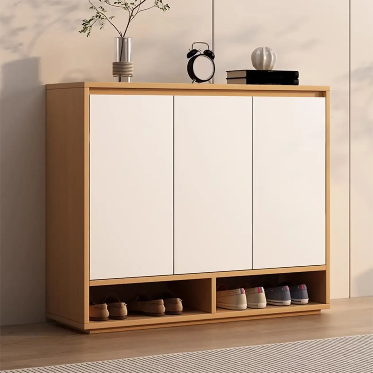 Armoire à chaussures rectangulaire en bois réglable avec porte, pour entrée
