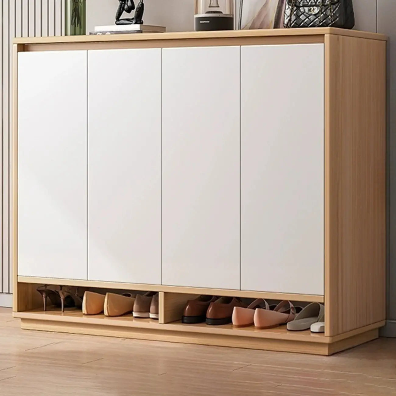 Armoire à chaussures rectangulaire en bois réglable avec porte, pour entrée