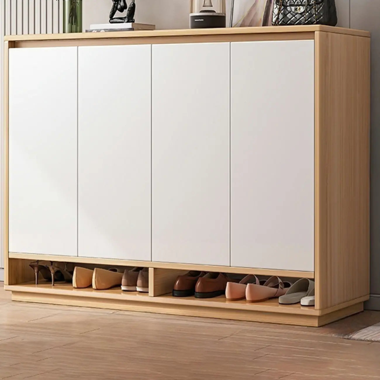 Armoire à chaussures rectangulaire en bois réglable avec porte, pour entrée