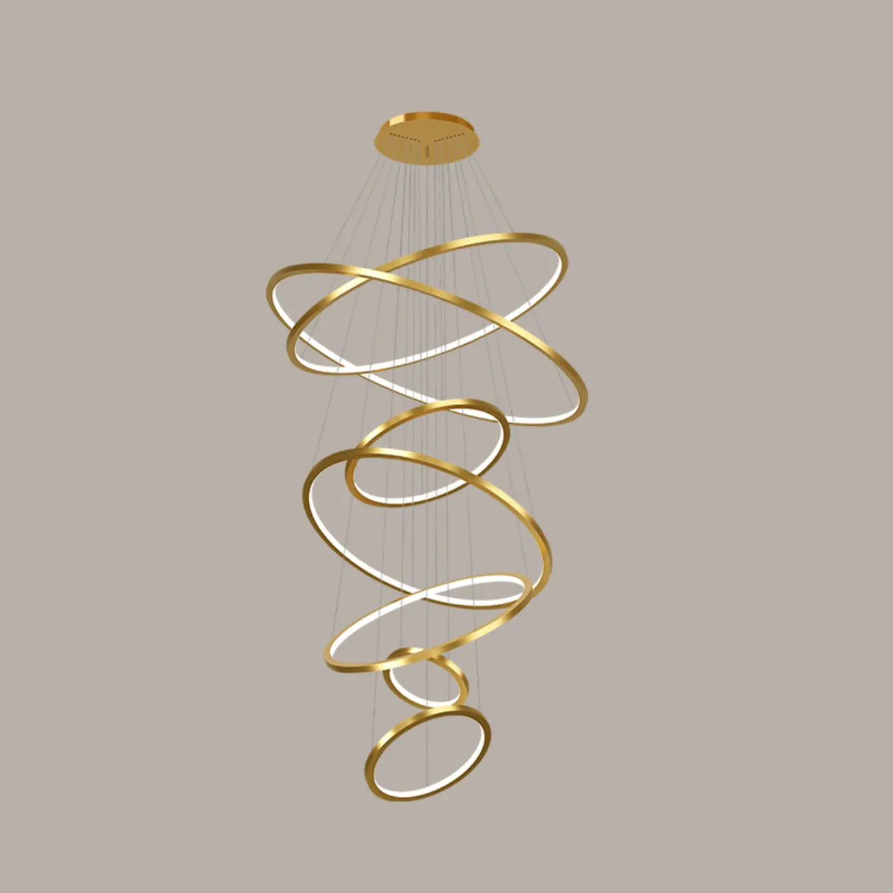 Lustre d'escalier moderne en forme d'anneau doré, lumière chaude LED
