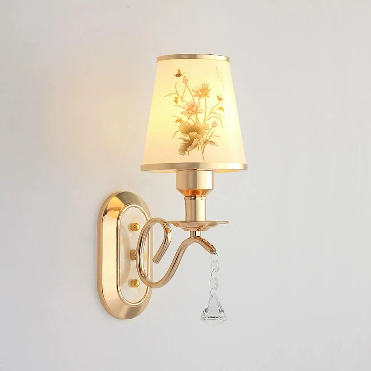 Applique murale moderne en verre doré à LED avec décoration en cristal