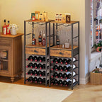 Scaffale porta bottiglie e bicchieri da vino a 4 ripiani con ripiani in vetro e cassetti