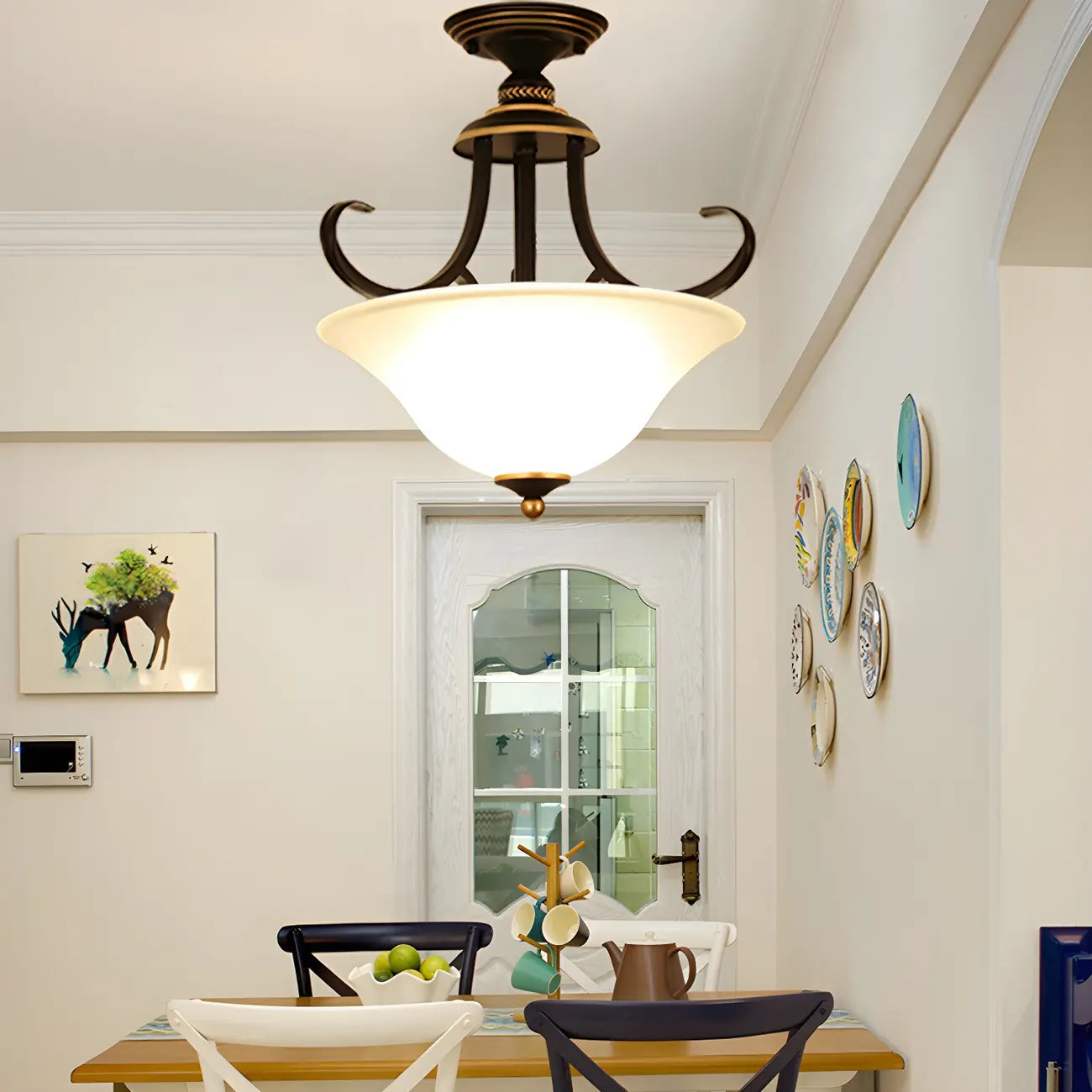 Plafonnier semi-encastré moderne en laiton à 3 lumières pour chambre à coucher