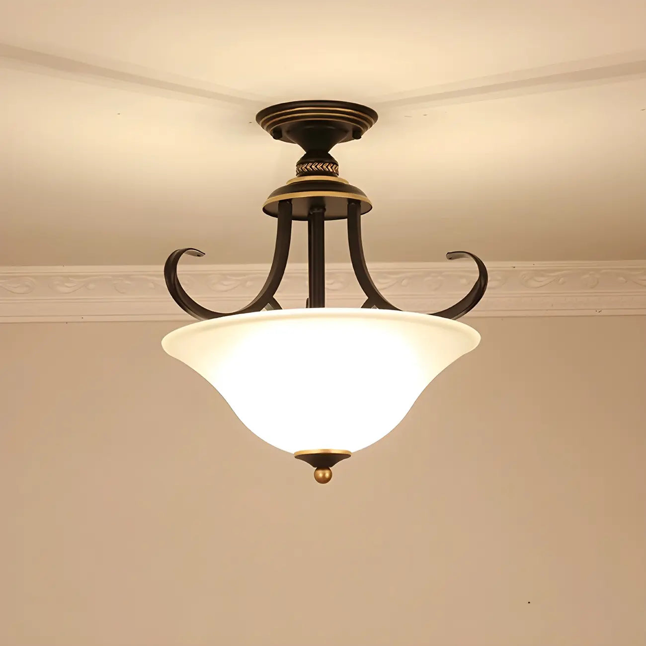 Plafonnier semi-encastré moderne en laiton à 3 lumières pour chambre à coucher