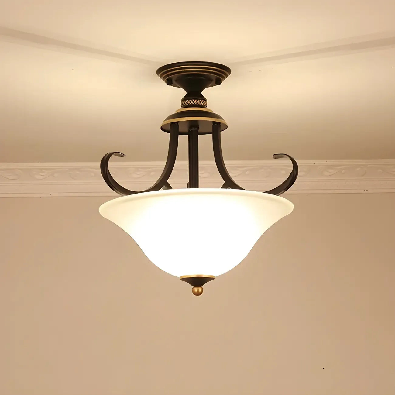 Plafonnier semi-encastré moderne en laiton à 3 lumières pour chambre à coucher