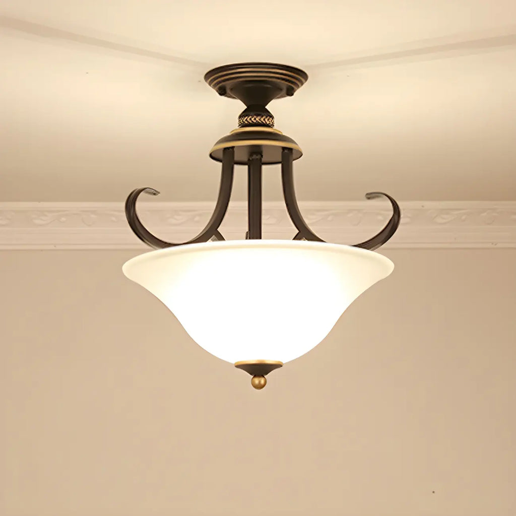 Plafonnier semi-encastré moderne en laiton à 3 lumières pour chambre à coucher