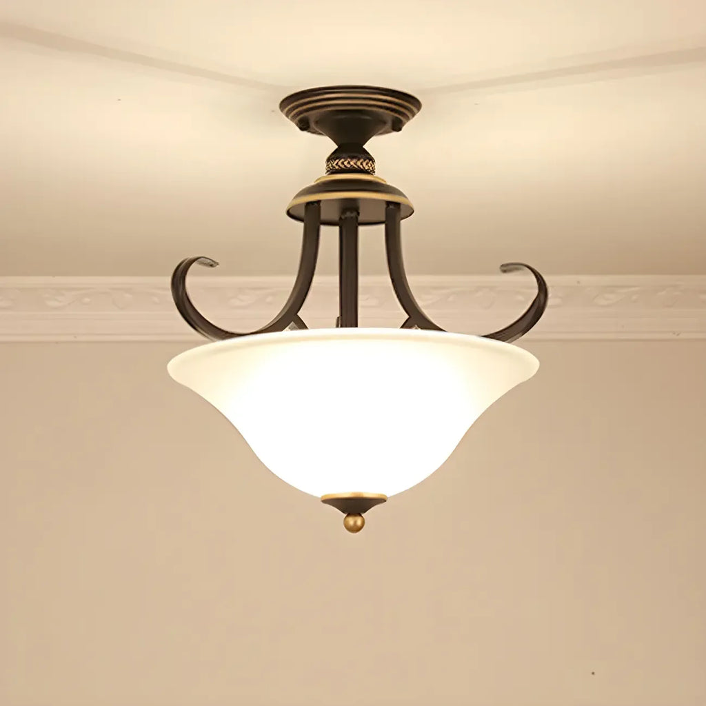 Plafonnier semi-encastré moderne en laiton à 3 lumières pour chambre à coucher