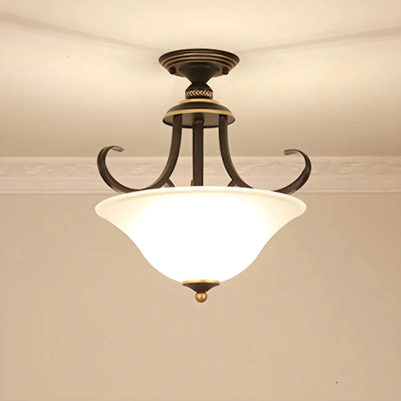 Plafonnier semi-encastré moderne en laiton à 3 lumières pour chambre à coucher