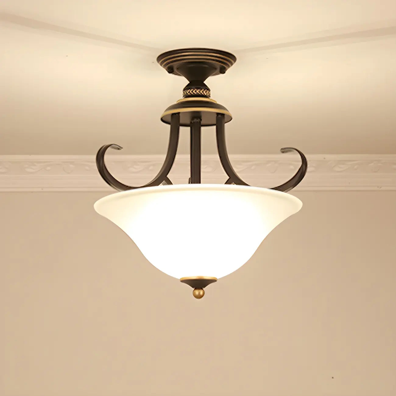 Plafonnier semi-encastré moderne en laiton à 3 lumières pour chambre à coucher