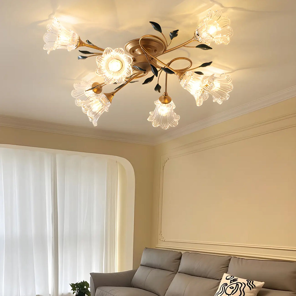 Plafonnier LED semi-encastré de luxe en verre à motif floral pour intérieur