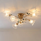 Plafonnier LED semi-encastré de luxe en verre à motif floral pour intérieur